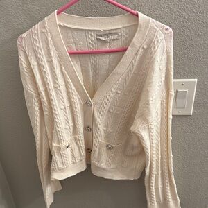 LOFT Ivory Textured Cardigan with Buttons